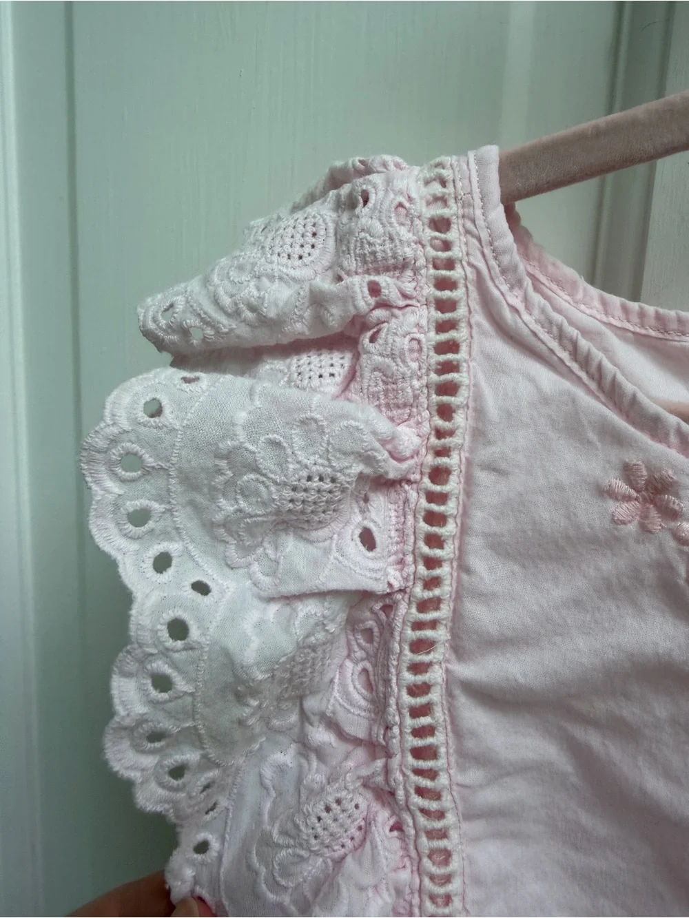 Janie and Jack Girls 5 Light Pink Short Sleeve Eyelet Ruffle Dress